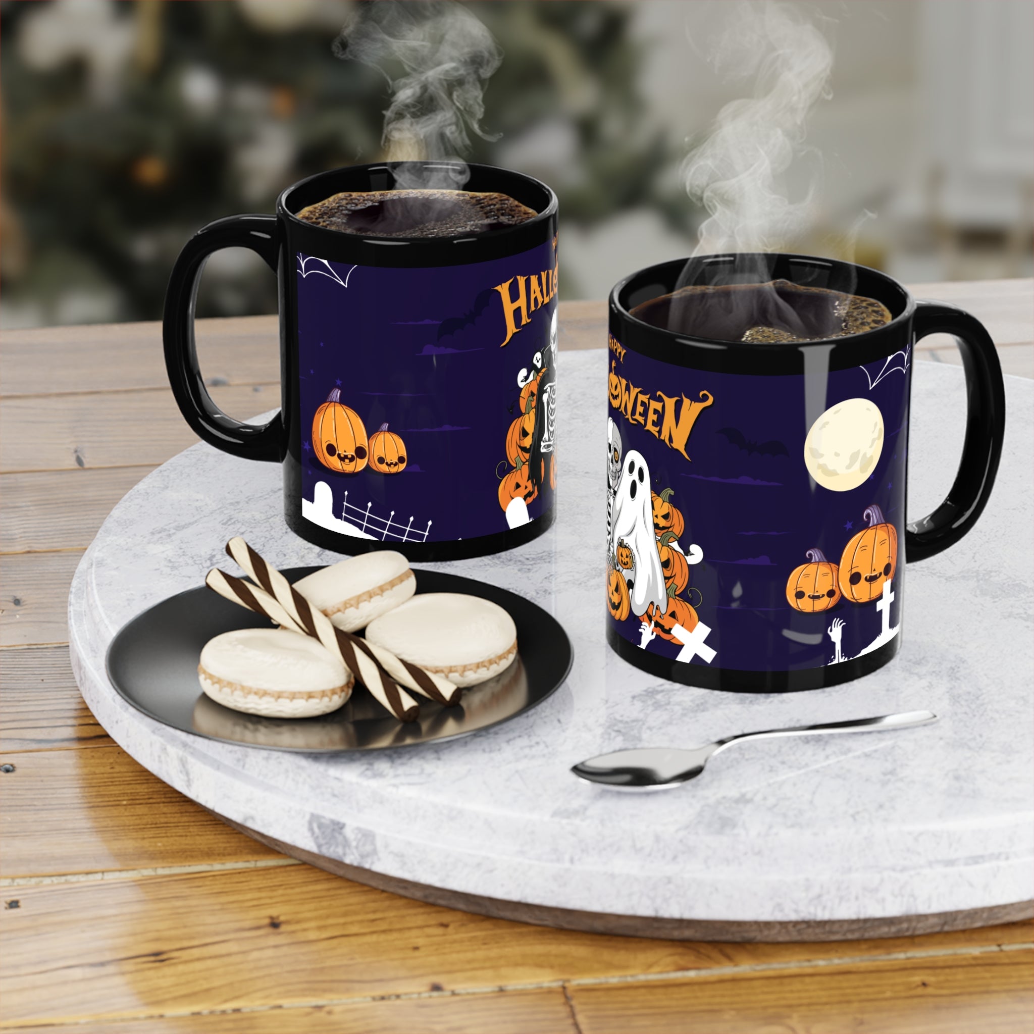 Halloween is Better with Skeleton | Black Coffee Mug